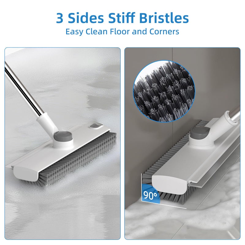 DOLPLEAP Scrub Brush with Long Handle, Floor Scrub Brush Squeegee Broom for Cleaning, 3 in 1 Shower Scrubber Floor Broom Squeegee for Concrete Tile Wall Deck Patio White - Image 2